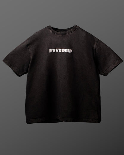 Full front view of the DVYNDRIP Preserver T-shirt in dark fabric with a clean minimalist silhouette